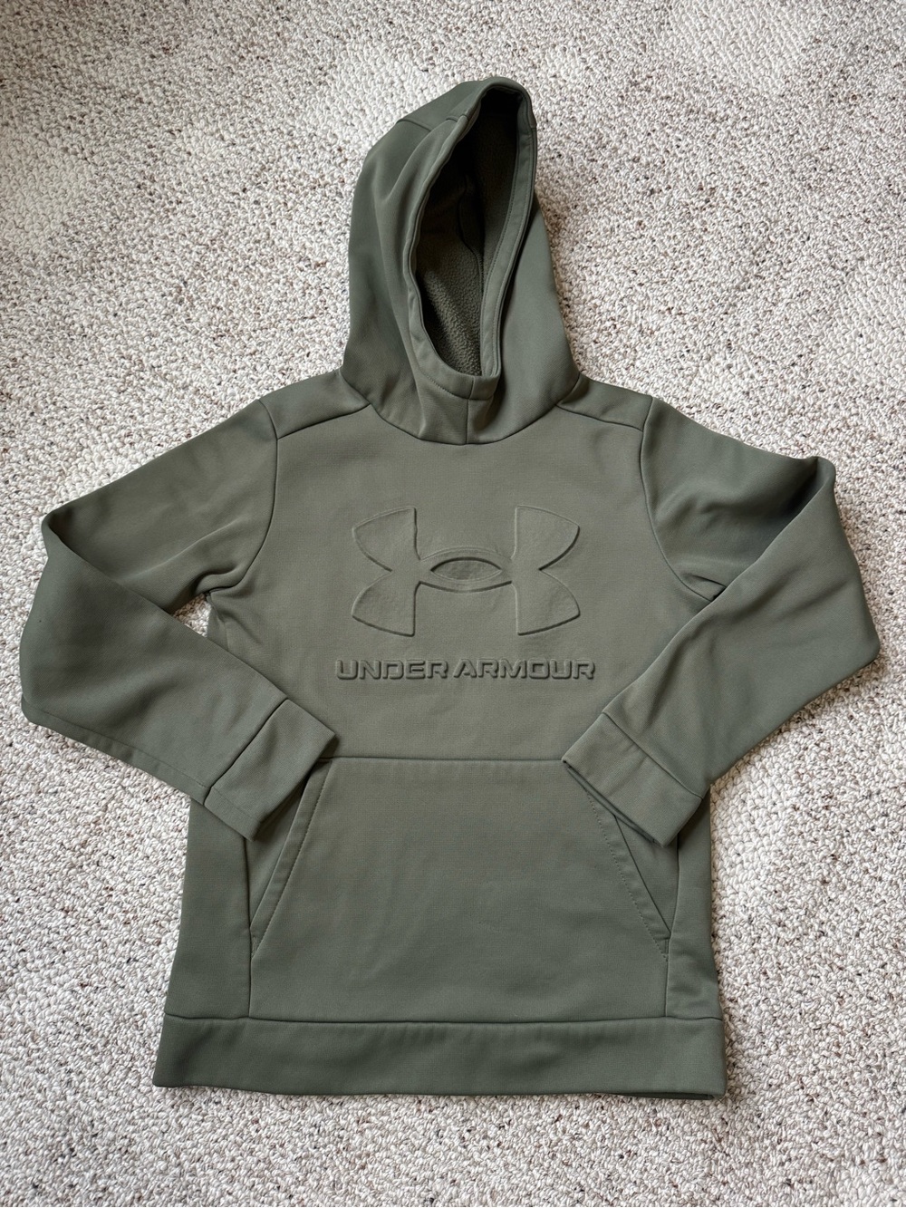 Under Armour Boys Youth Medium Olive Green Hoodie Embossed Logo